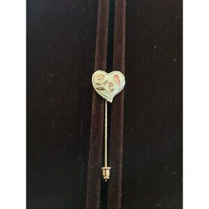 Vintage Heart Shaped  Gold Tone Enamel Rose Stick Pin Victorian Brooch
